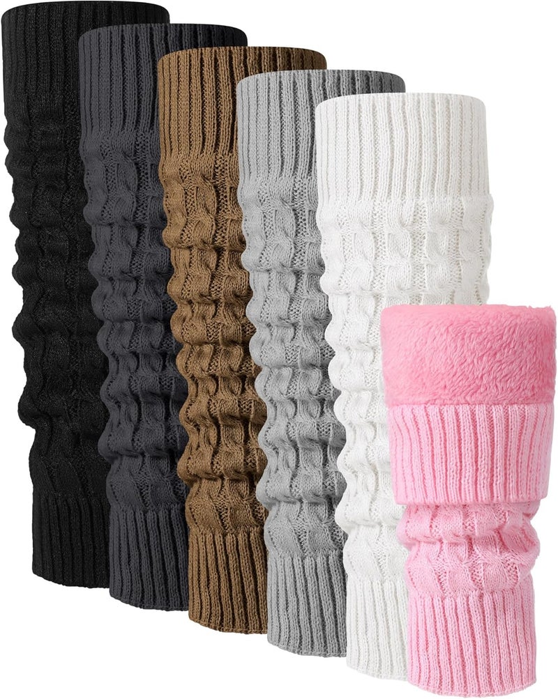 Chuarry 6 Pairs Winter Fleece Lined Leg Warmers for Women Thick Knit Warm Knee High Boot Leg Warmers for Cold Weather - Image 1